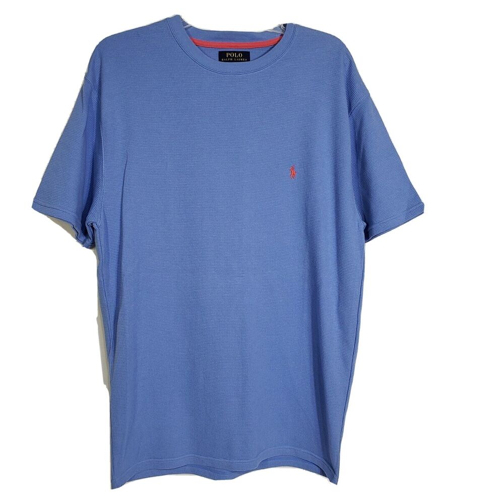 Polo Ralph Lauren Mens Shirt Large Blue Thermal Waffle Crew Neck Short Sleeve